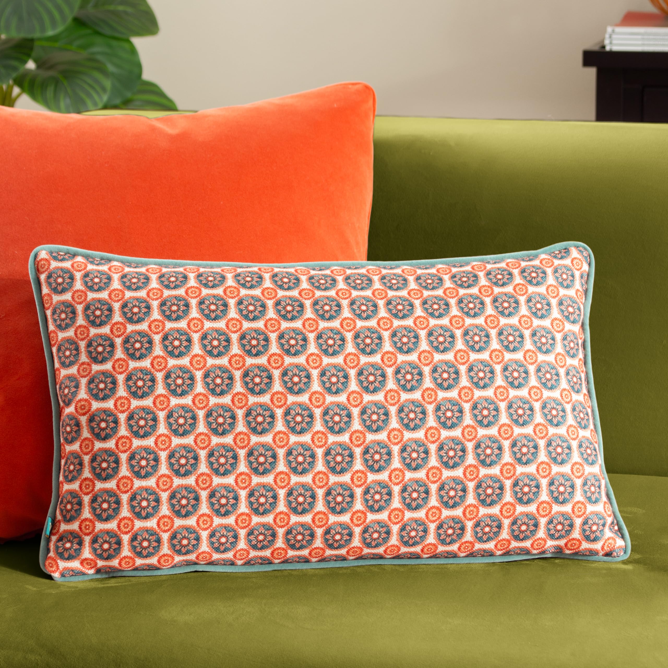 furn. Wylder Onika Rectangular Geometric Piped Feather Rich Filled Cushion
