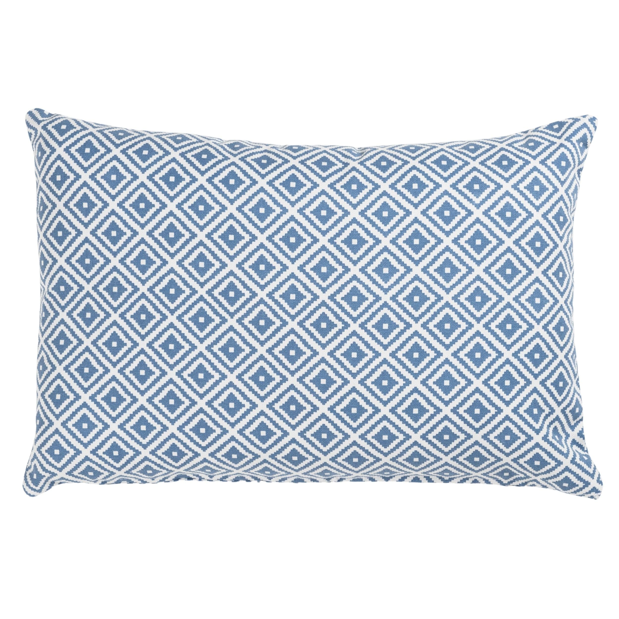 Linen Loft Scandi Geometric Ikat Boudoir Cushion Cover in Denim Blue. Double Sided. Modern Printed Diamond Pattern in Indigo Blue & White. 17x12 Cover Only.