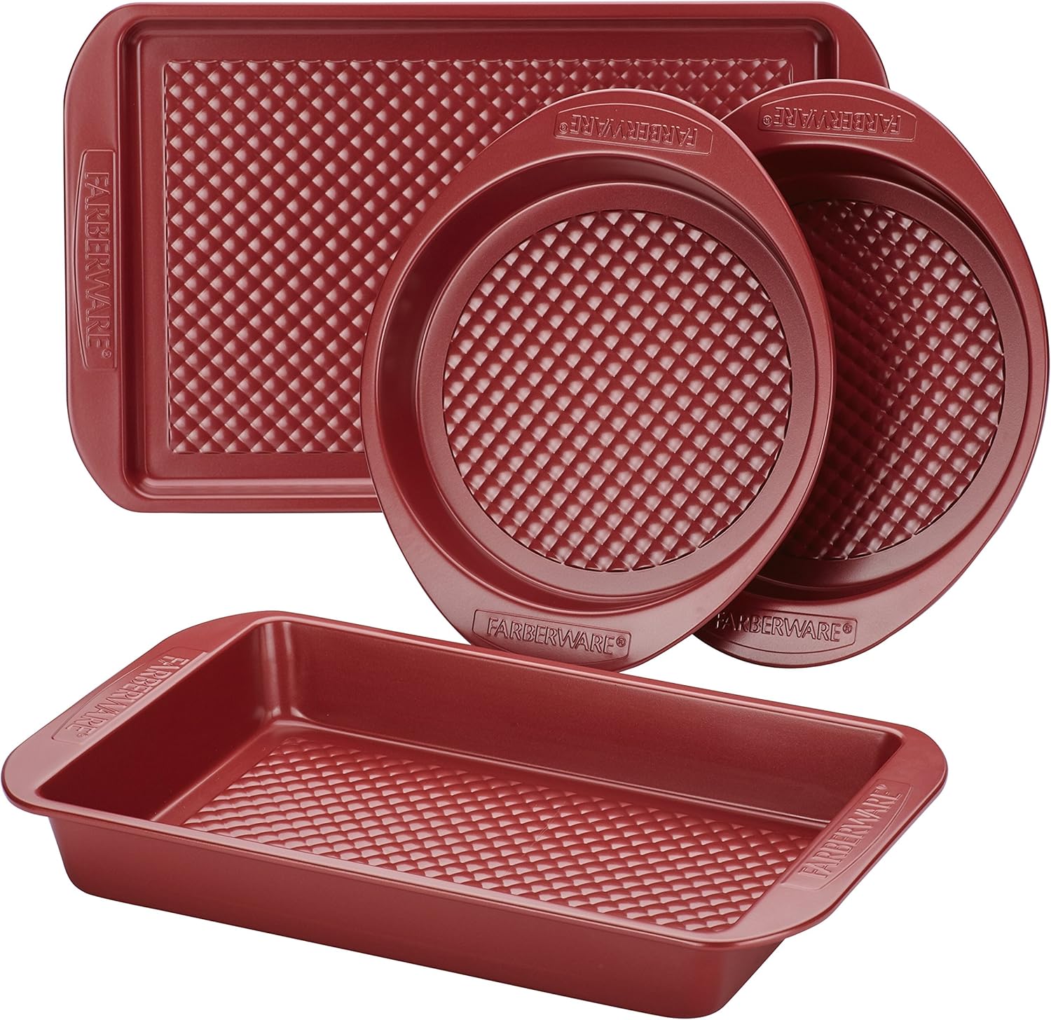 Farberware Nonstick Bakeware Set with Nonstick Cookie Sheet / Baking Sheet, Baking Pan and Cake Pans - 4 Piece, Red: Kitchen & Dining