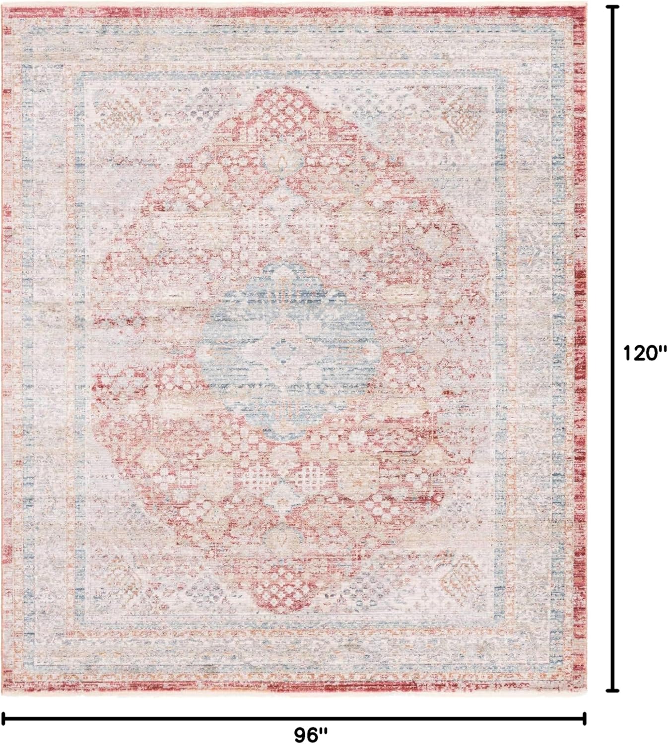 Unique Loom Noble Collection Country, Traditional, Distressed, Vintage, Geometric, Border Area Rug (8' 0 x 9' 11 Rectangular, Red/Ivory)