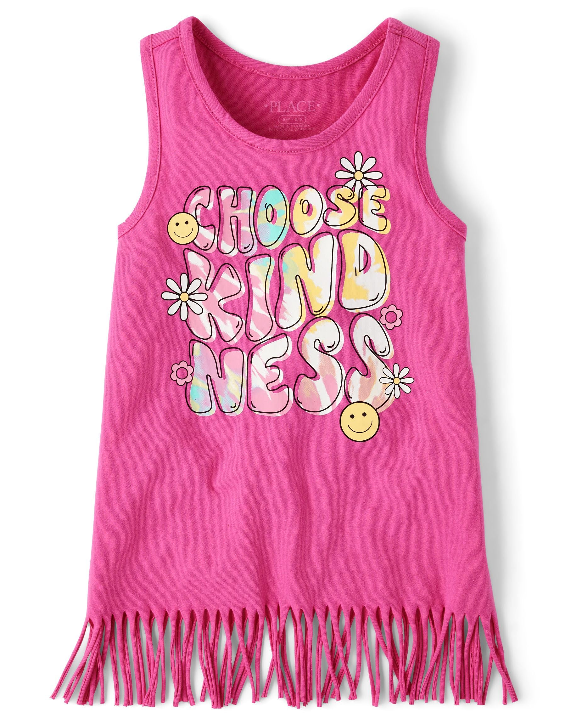 The Children's Place Girls Graphic Fringe Tank Tops Cami Shirt, Choose Kindness, XL