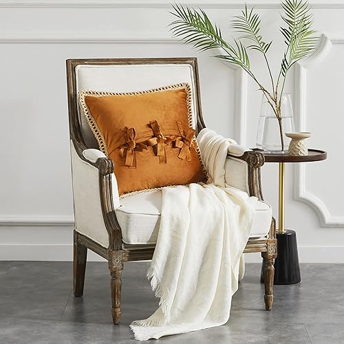 Miniatura 6 de GIGIZAZA Fundas de almohada de terciopelo naranja de 18 x 18 pulgadas, fundas de almohada decorativas de lino y cáñamo para sala de estar, sofá,