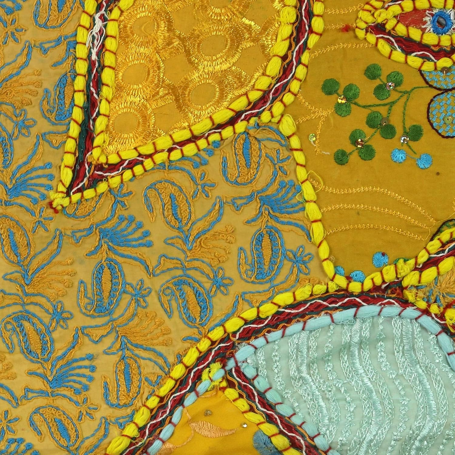 NOVICA Artisan Handmade Patchwork Wall Hanging Recycled Elephant from India Yellow Blue Cotton Decor Hangings Animal Themed Cultural Friendly [59in W x 40in H] ' Fabulous Elephant'