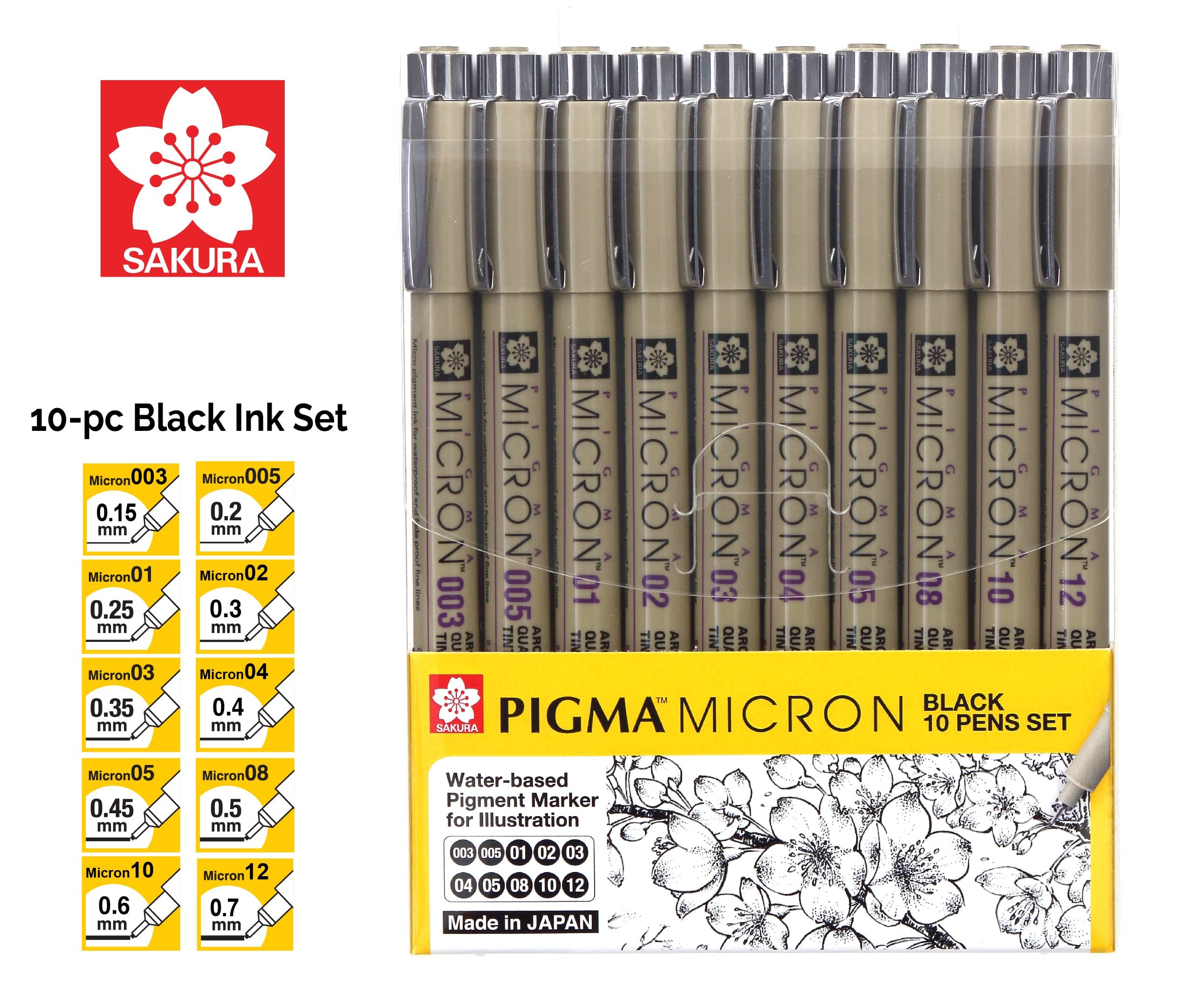 Sakura Pigma Micron fineliner pen 10 piece black ink colour drawing set