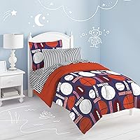 Vista 29 de Dream Factory Kids - Juego completo de ropa de cama de 7 piezas, edredón de microfibra súper suave de fácil lavado, tamaño full, azul marino Zodiac