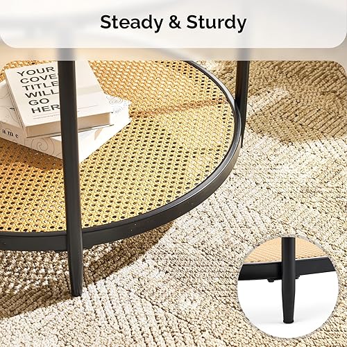 Miniatura 18 de VINGLI Mesa de centro de cristal, mesa de centro redonda de 30 pulgadas, mesas de centro negras para sala de estar, mesa auxiliar de vidrio Negro