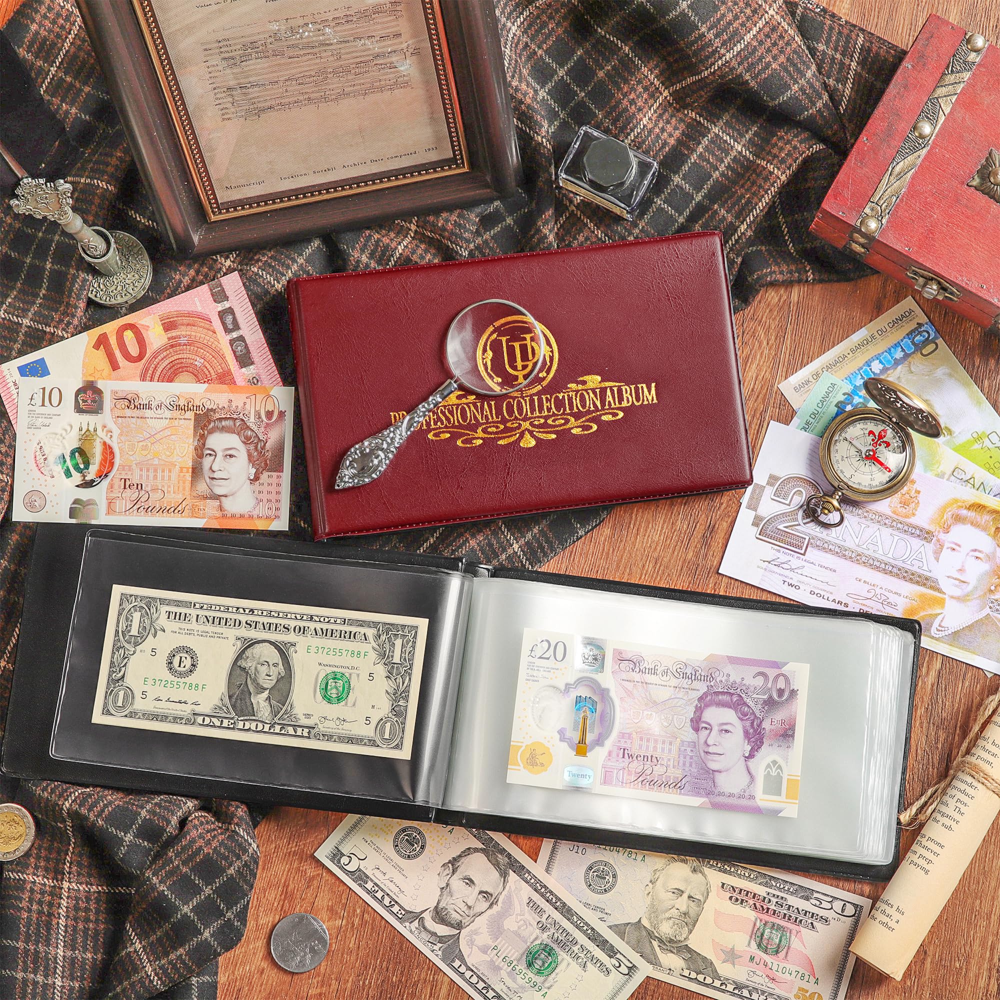 40 Pockets Banknote Collecting Album - 20 Sheets Clear Currency Dollar Bill Holders Paper Money Storage Book Collection Supplies Double-Sided Pages AN04RE