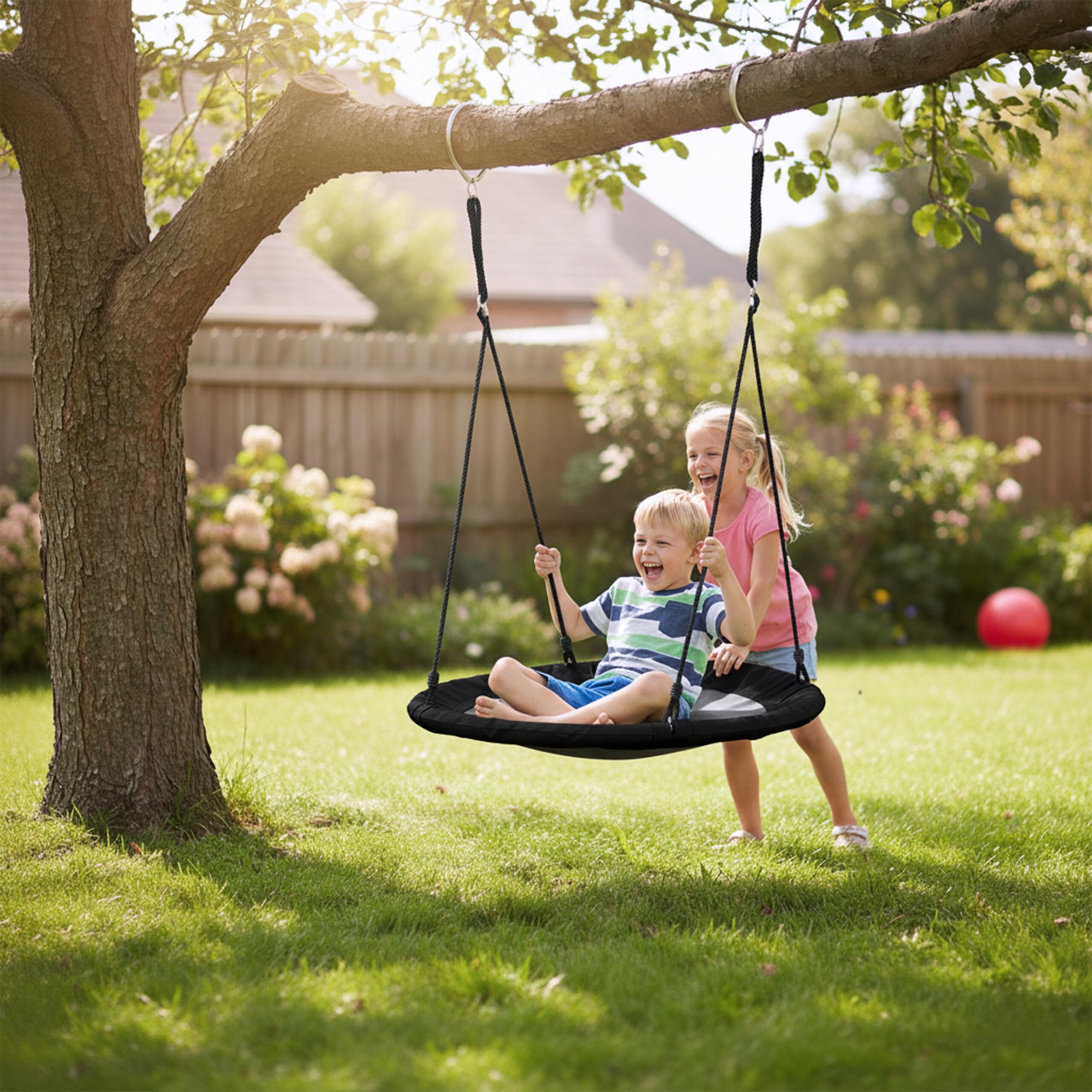 Relaxdays Balançoire nid d'oiseau Ronde, Ø 110 cm, à Suspendre, 100 kg, Noir, Enfant Adulte Jardin extérieur