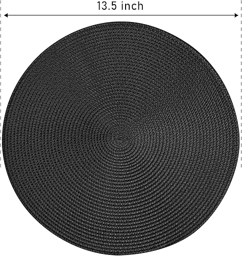 Miniatura 2 de Feuille Juego de 4 manteles individuales redondos trenzados para mesa de comedor, tejidos, lavables, antideslizantes, 13.5 pulgadas (negro, 4 piezas)