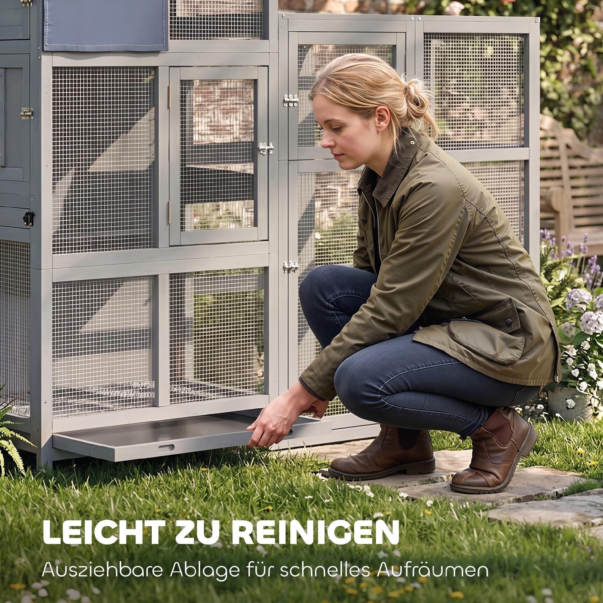 PawHut Voliere Erweiterung für Finken Wellensittiche Grau 196x60x164,5cm
