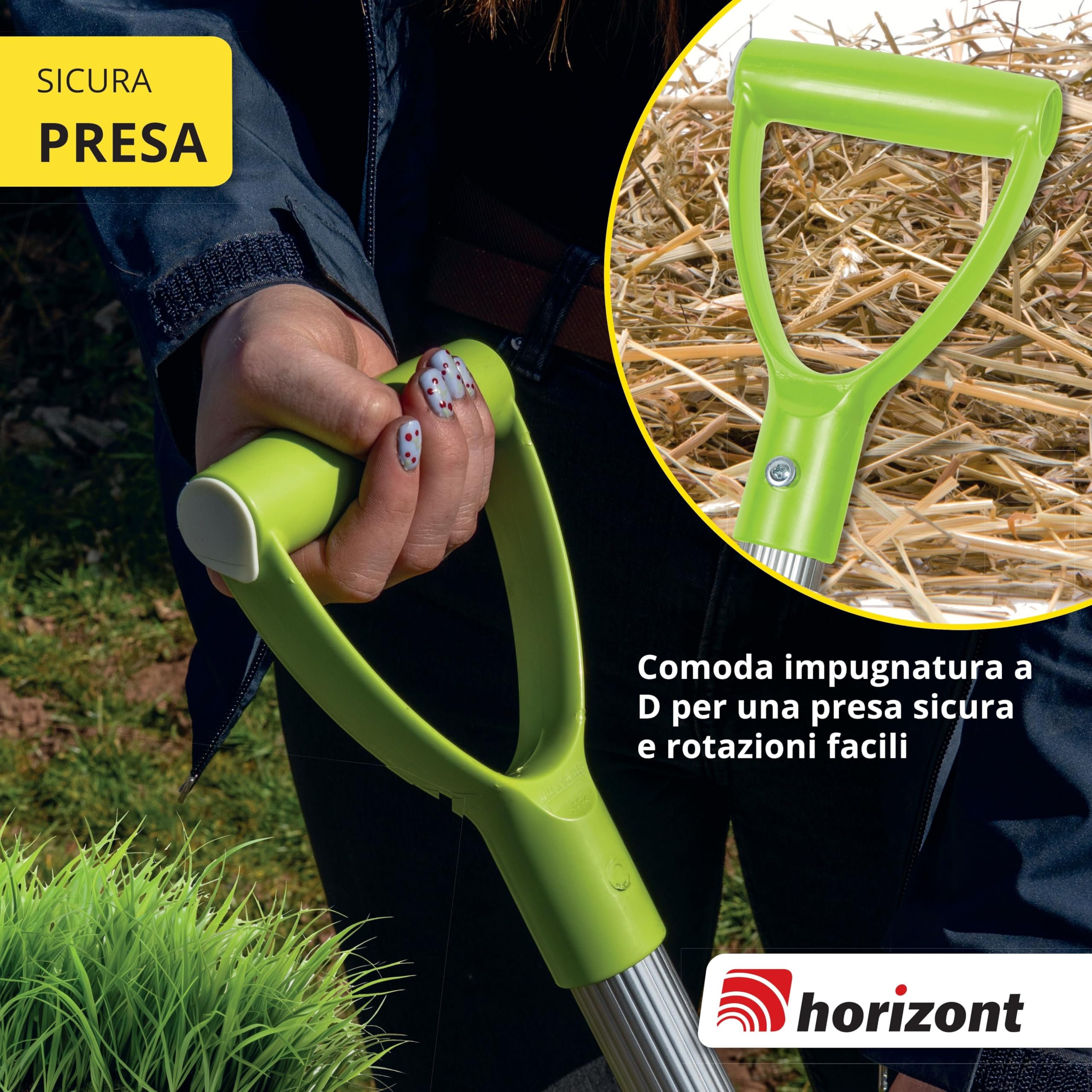 horizont forca svedese con manico in alluminio regolabile 75–115 cm – forca per letame leggera e robusta per bambini e adulti – ergonomica e resistente alle intemperie – forca per fieno