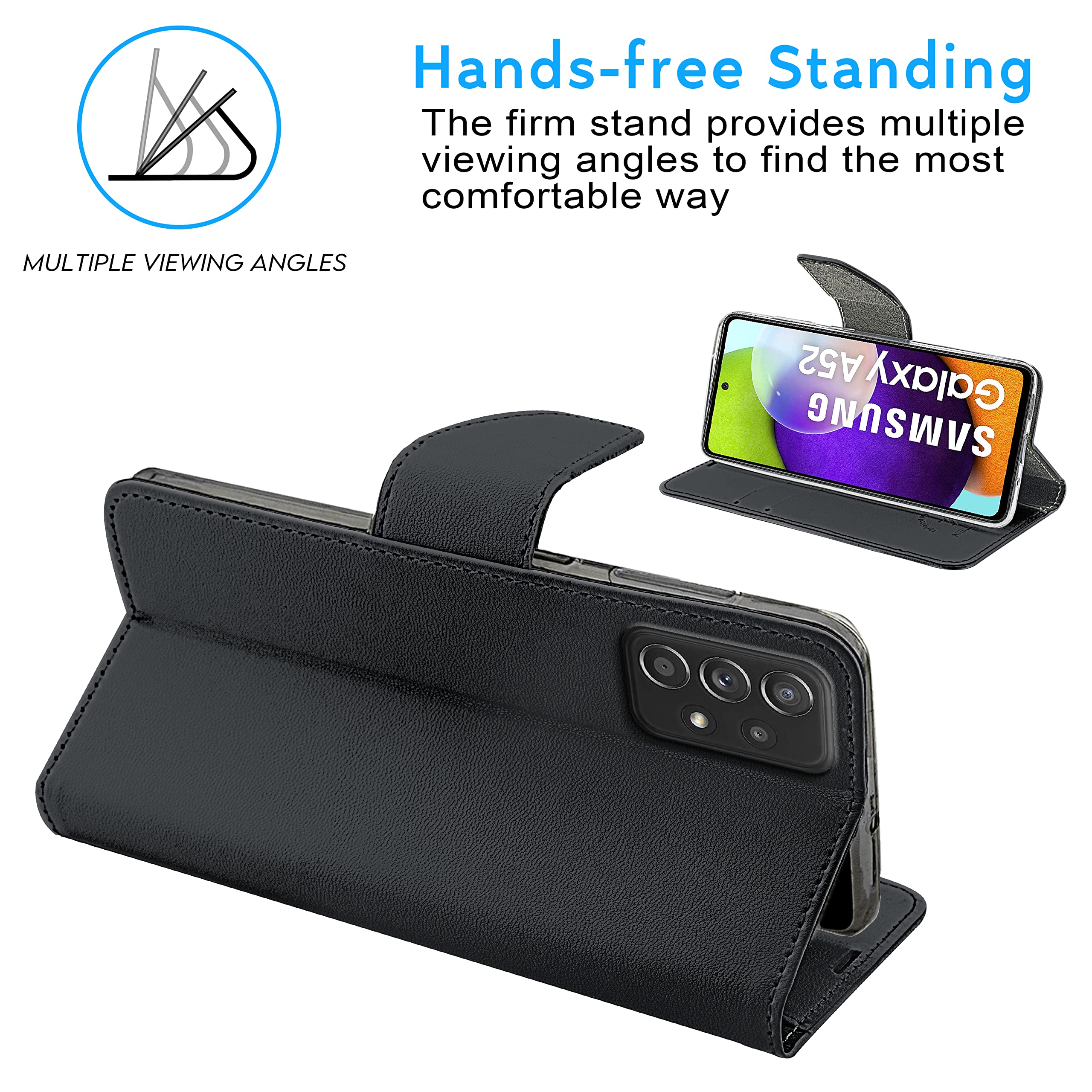 N NEWTOP Cover Compatibile con Samsung Galaxy A52 4G - 5G, HQ Lateral Custodia Libro Flip Chiusura Magnetica Portafoglio Simil Pelle Stand (Nero)