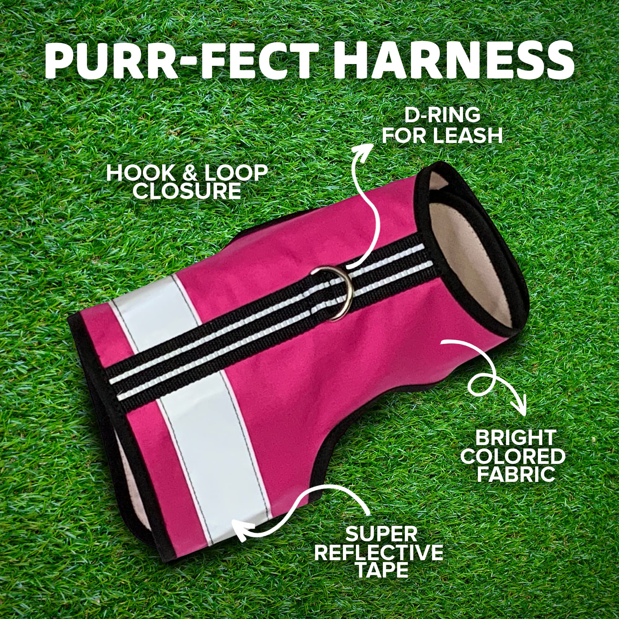 Kitty Holster Harnais réfléchissant pour chat, gilet haute visibilité de jour et de nuit pour la promenade et les voyages, coton respirant et lavable, M à L, rose (Flamingo Pink)