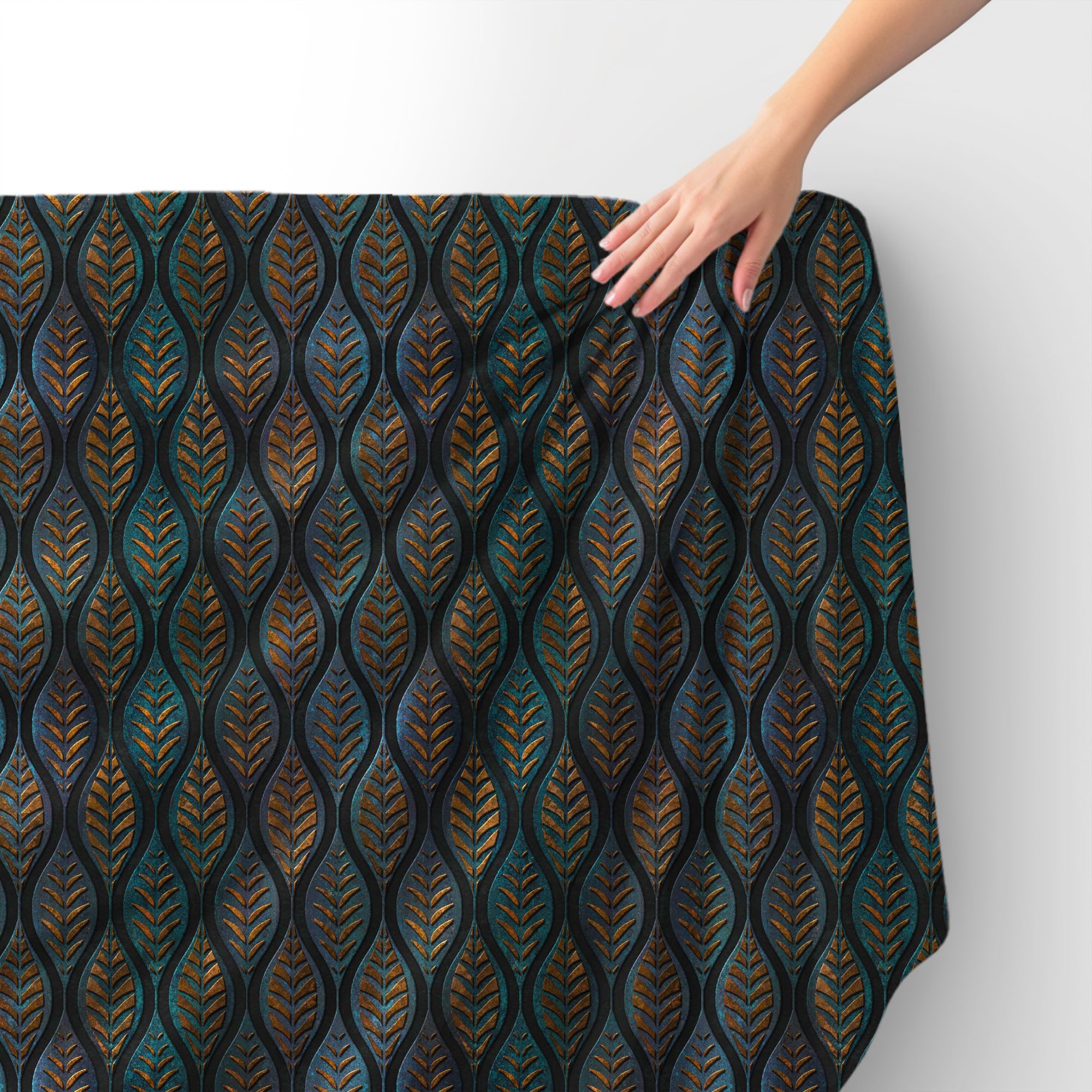 HEKO PANELS Tissu velours au mètre Tissu décoratif imprimé Tissu d'ameublement Tissu d'ameublement Velours Polyester Tissus à coudre Imperméable Royal Ornements Feuilles 140 x 500 cm RDX1321