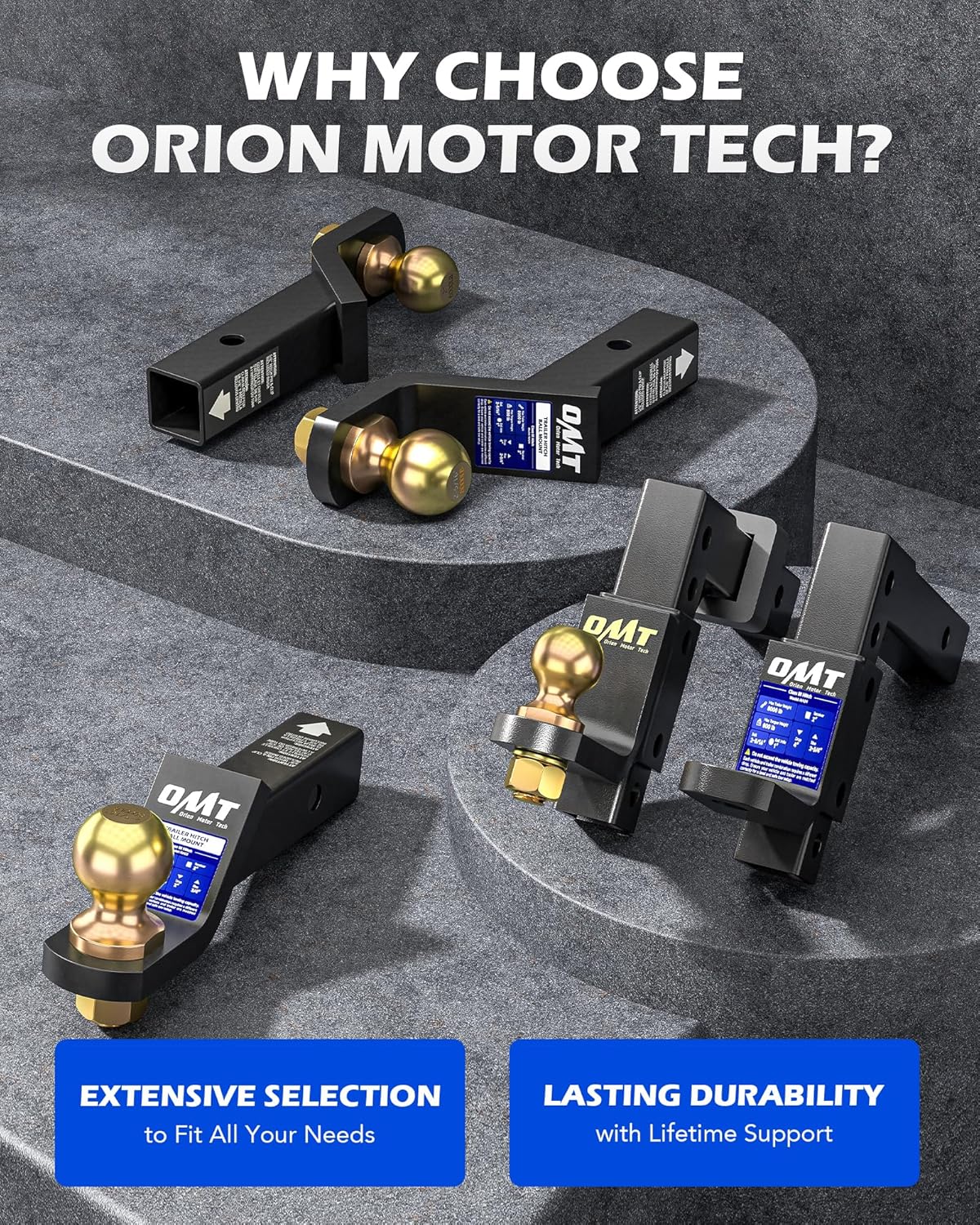 Orion Motor Tech Adjustable Trailer Hitch Ball Mount, 8-Position Tow Hitch for 2" Receiver with 1" Ball Hole 9-1/2" Drop 8-1/4" Rise 5000 lb Capacity, Heavy-Duty Ball Hitch for Truck Boat RV Cargo - Image 7