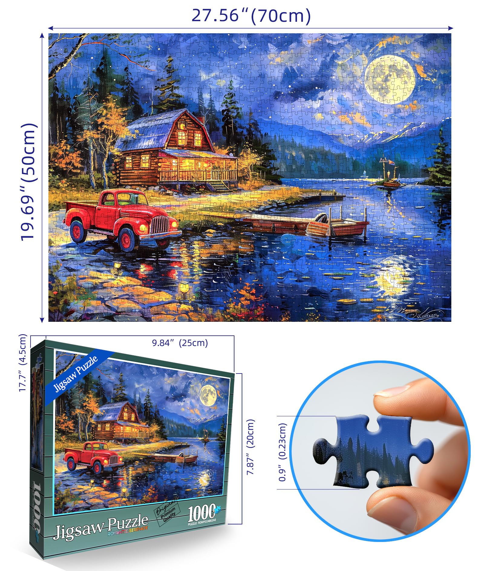 1000 Teile Puzzle – „Lake House Nachtlandschaft“, Mit Buchstaben Auf Der Rückseite