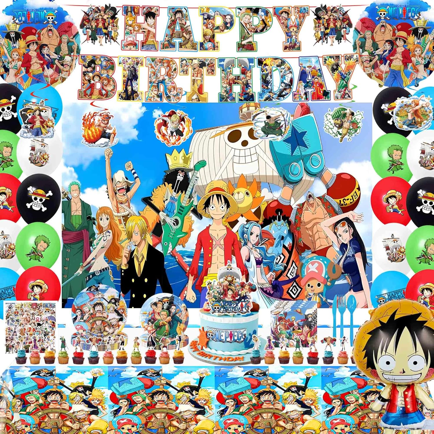 Adeventure Themed Birthday Party Decorations Set - Cartoon Theme Party Supplies (Includes Banner, Foil Balloons, Printed Balloons, Tablecloth, Tableware, Napkins)