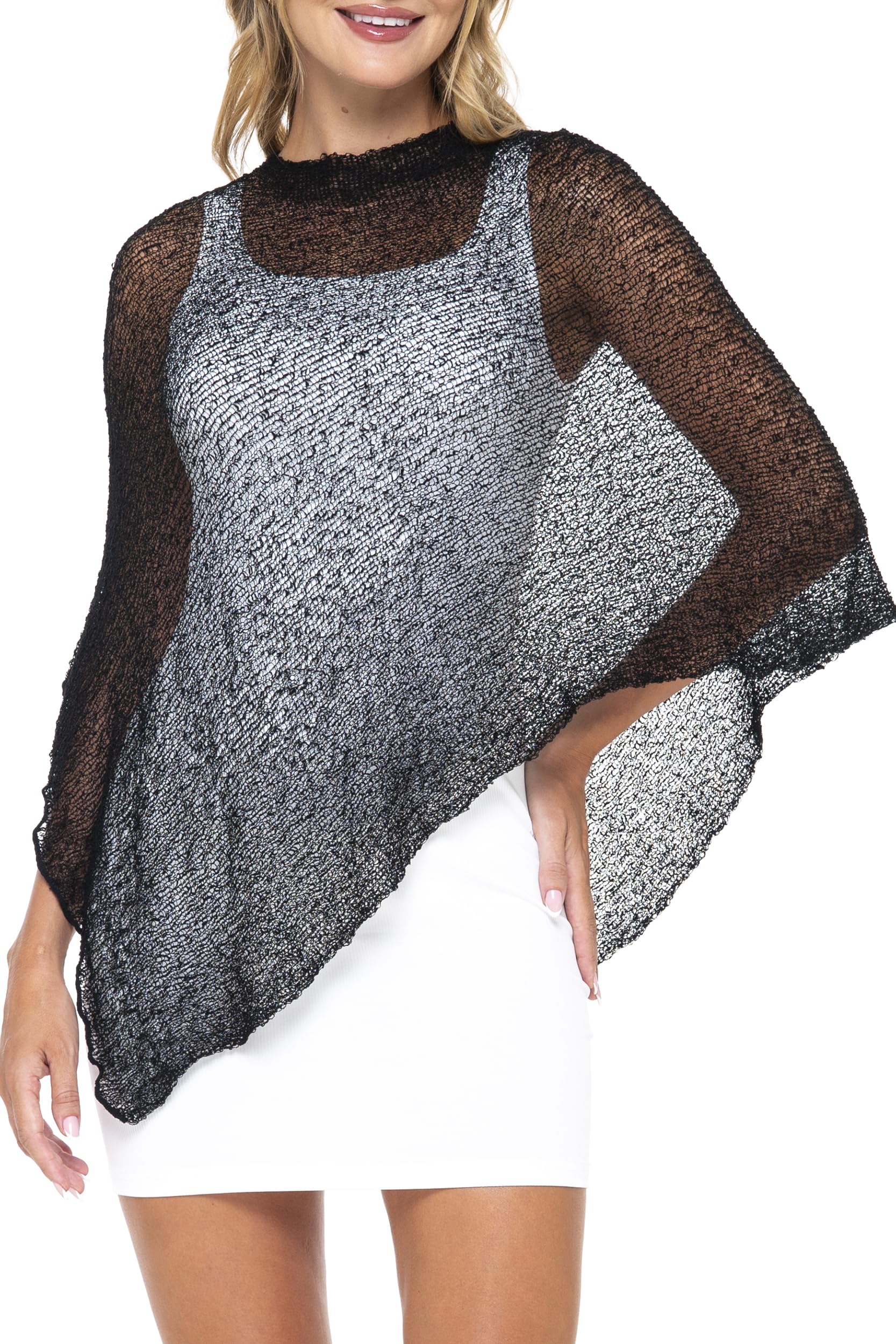 SHU-SHI Womens Sheer Knit Poncho Shrug Lightweight Cover Up One Size Fits Most