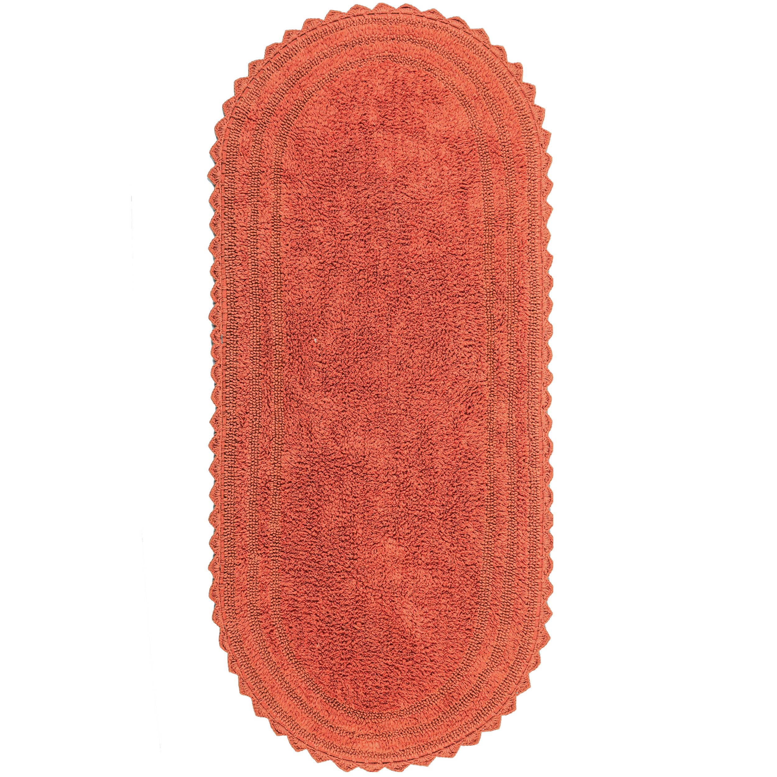 Royal Blaze Autumn Rust Orange Crochet Reversible Bath Mat Runner 100% Cotton 2x5 ft Long Bathroom Rug Runner, Large Oval 24"x60"