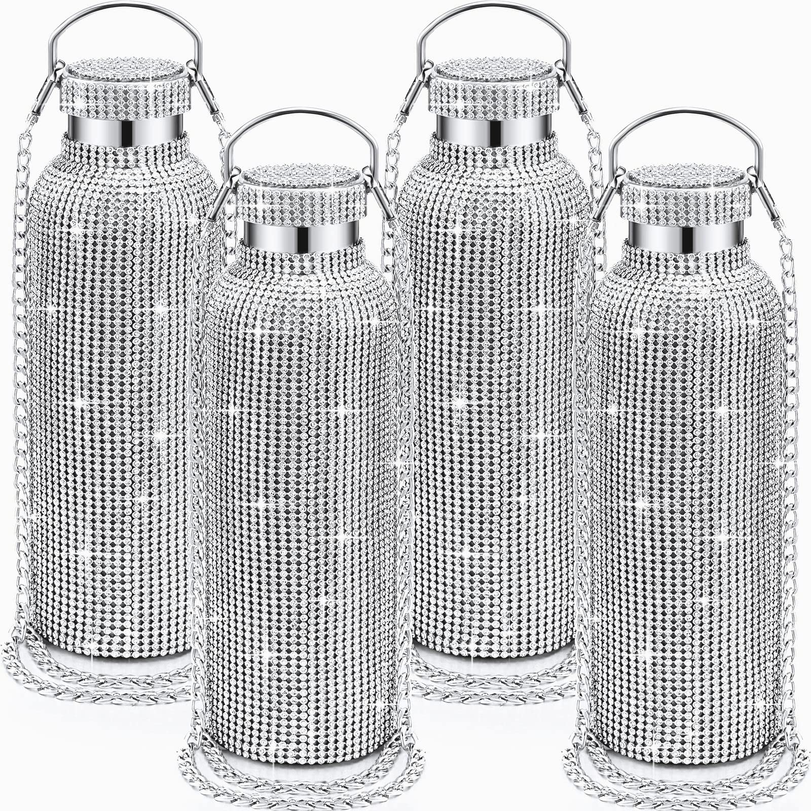 Sieral 4 Pcs Diamond Bottles 25 oz Glitter Water Bottles Bling Tumbler Rhinestone Stainless Insulated Cup with Chain and Brush for Kpop Birthday Women