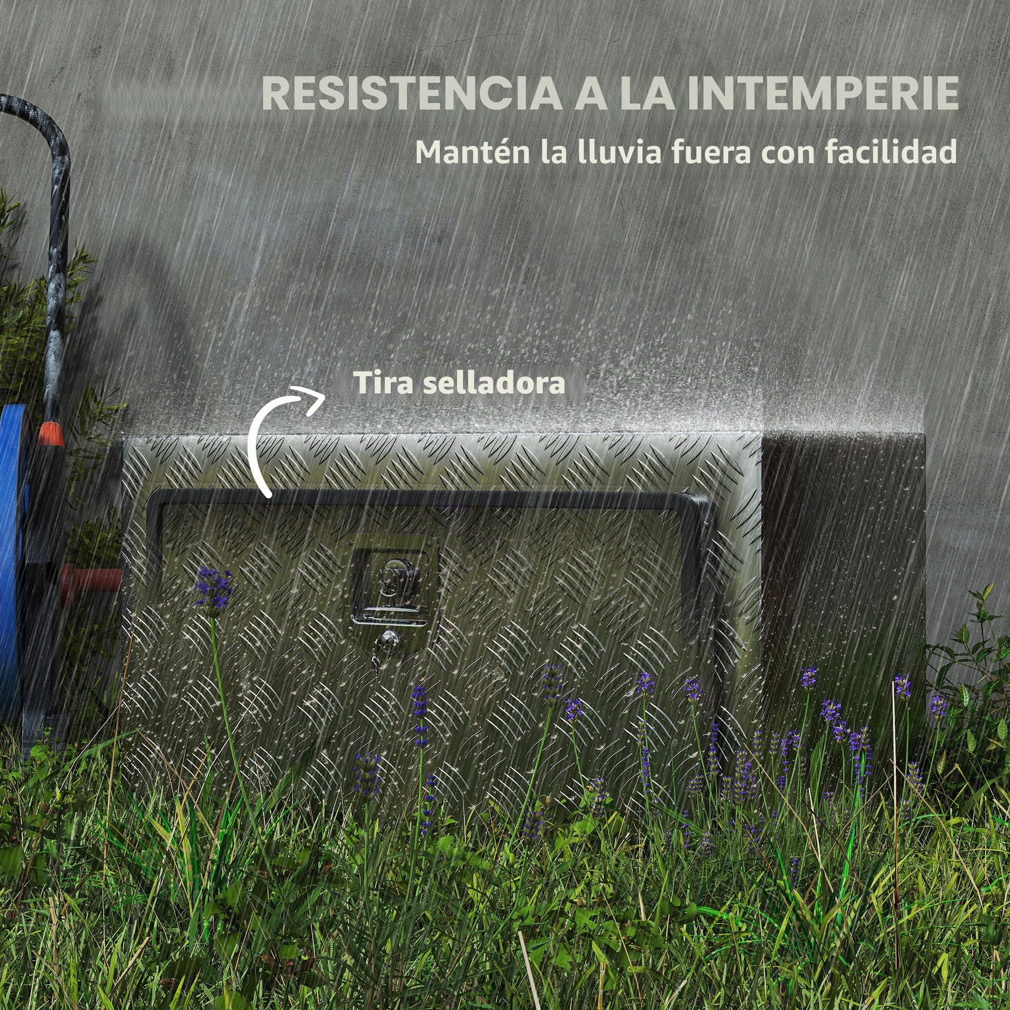 HOMCOM Caja de herramientas de aluminio con cerradura y 2 llaves, caja portaútiles de 96 litros, resistente e impermeable, caja portaobjetos para camionetas, caravanas y remolques, 76,2 x 35,5 x 40,6