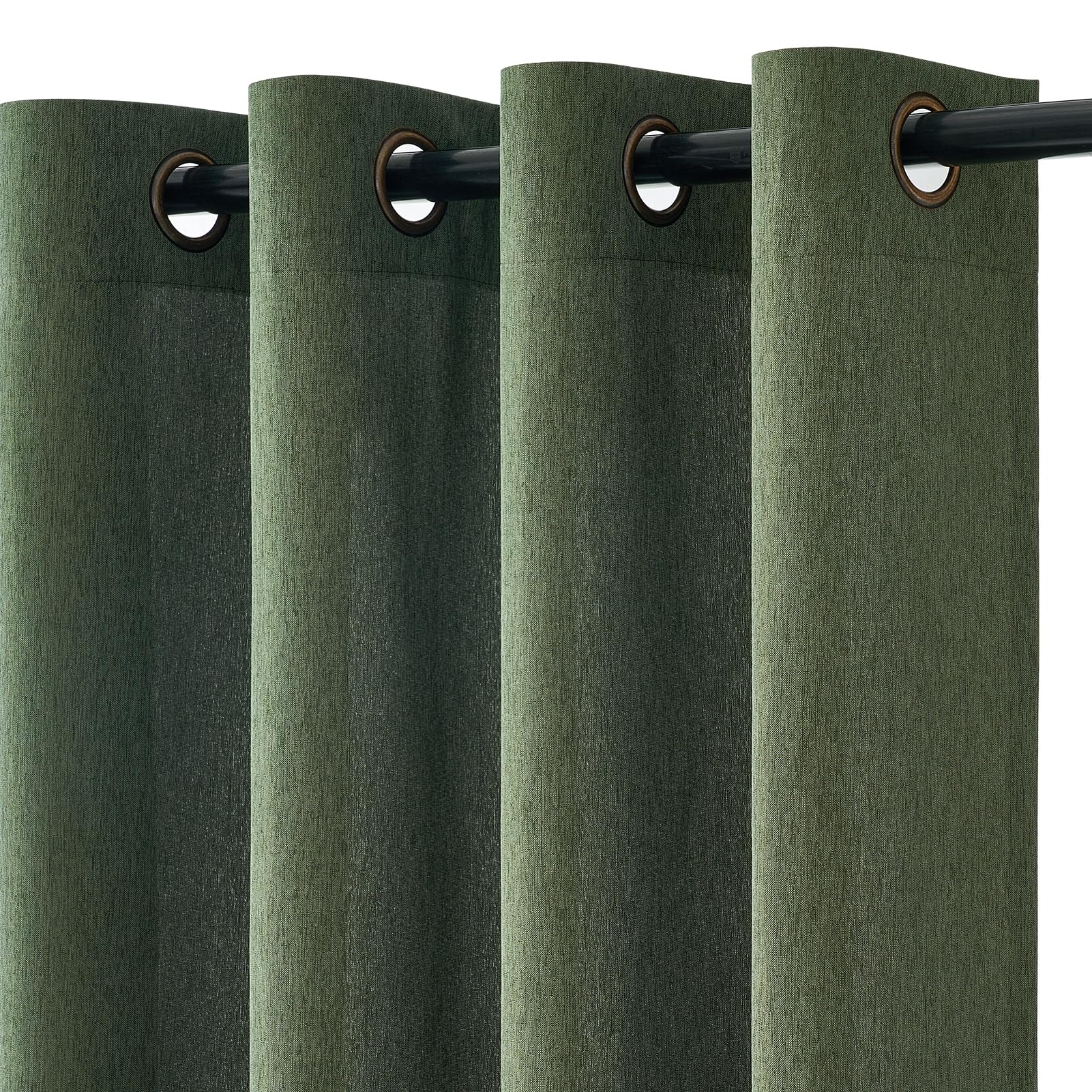 Topfinel 2 Stücke Vorhänge Grün Kurz Vorhang Halbtransparent Licht Filtern Leinenoptik Boho H 145 x B 140 cm Wohnzimmer Gardinen Kurze Vorhänge mit Ösen Linen Curtains