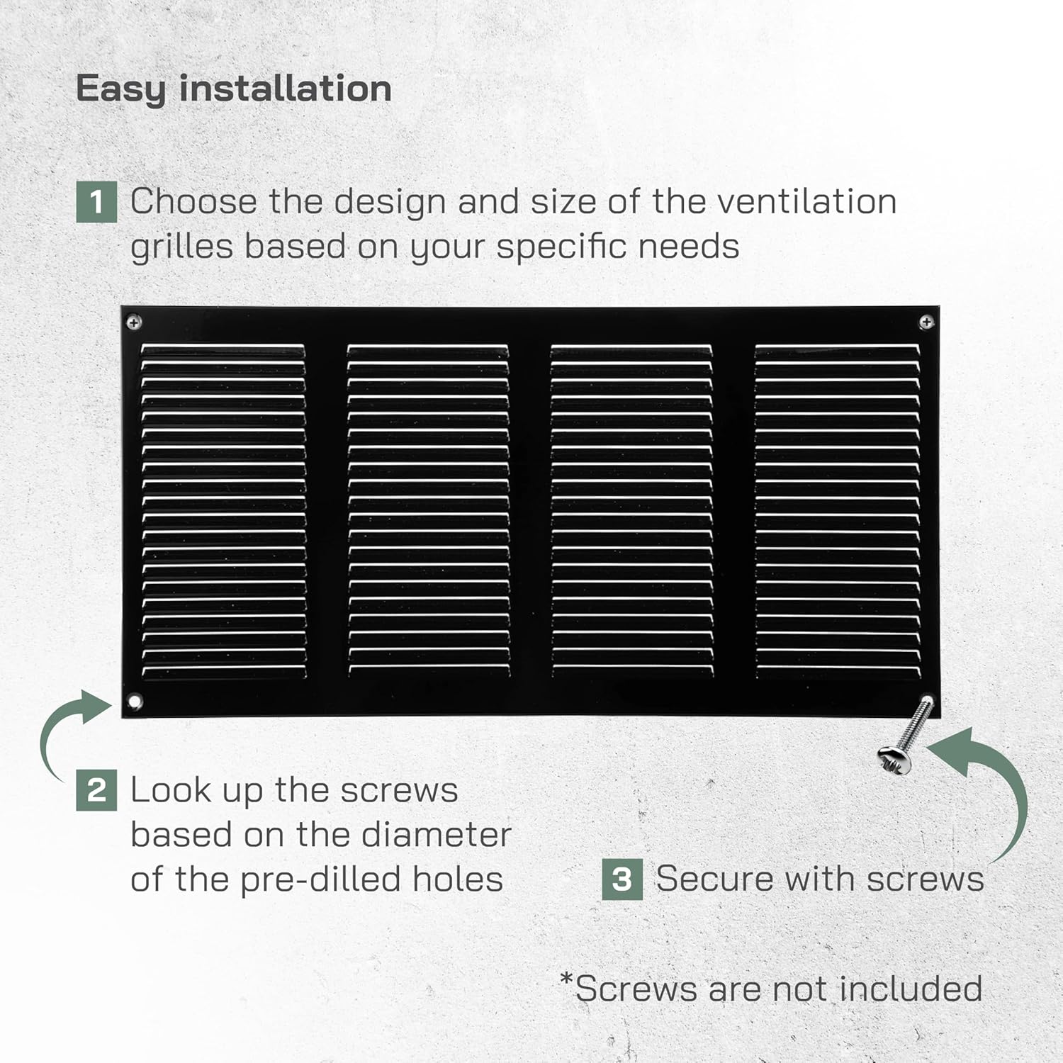 Vent Systems 16" x 8" Inch (Overall Dimensions) Pack of 2 - Black - Air Vent Cover Metal Air Return Grill with Built-in Mesh Guard Screen HVAC Vent Duct Cover for Home Improvement