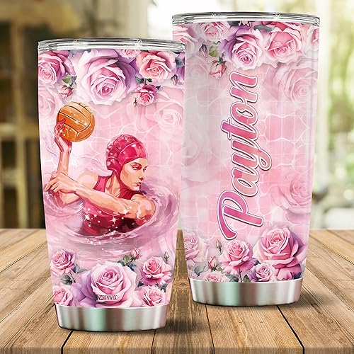 Miniatura 2 de Vaso de waterpolo personalizado para mujeres, 20 onzas, acero inoxidable aislado con tapa, Navidad, cumpleaños, día de la madre, San Valentín, gran