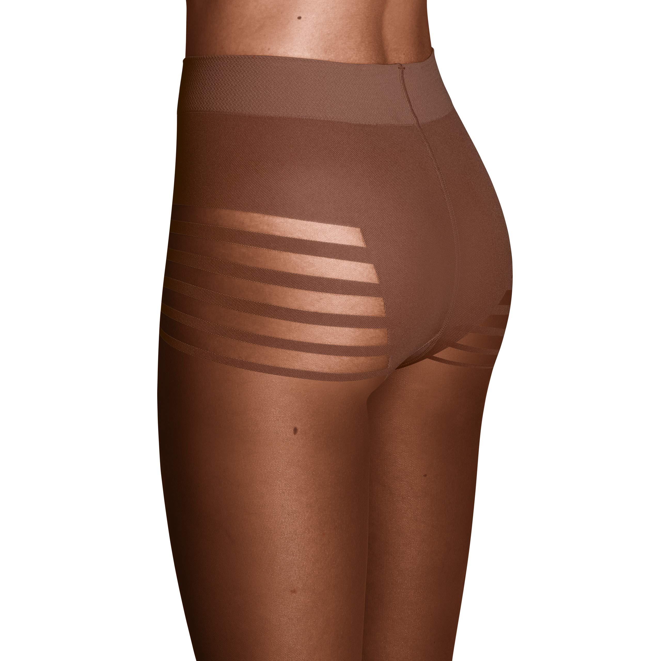 ITEM m6 - INVISIBLE Stripes Panty TIGHTS damskie | niewidoczne rajstopy z wzorem w paski o wyglądzie 15 DEN, mleczna czekolada, S Maly
