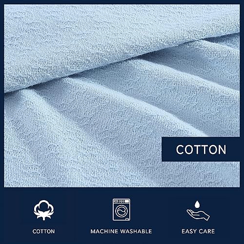 Miniatura 5 de Nautica Manta de algodón suave con textura de cama, decoración del hogar para todas las estaciones, King, azul ondulado