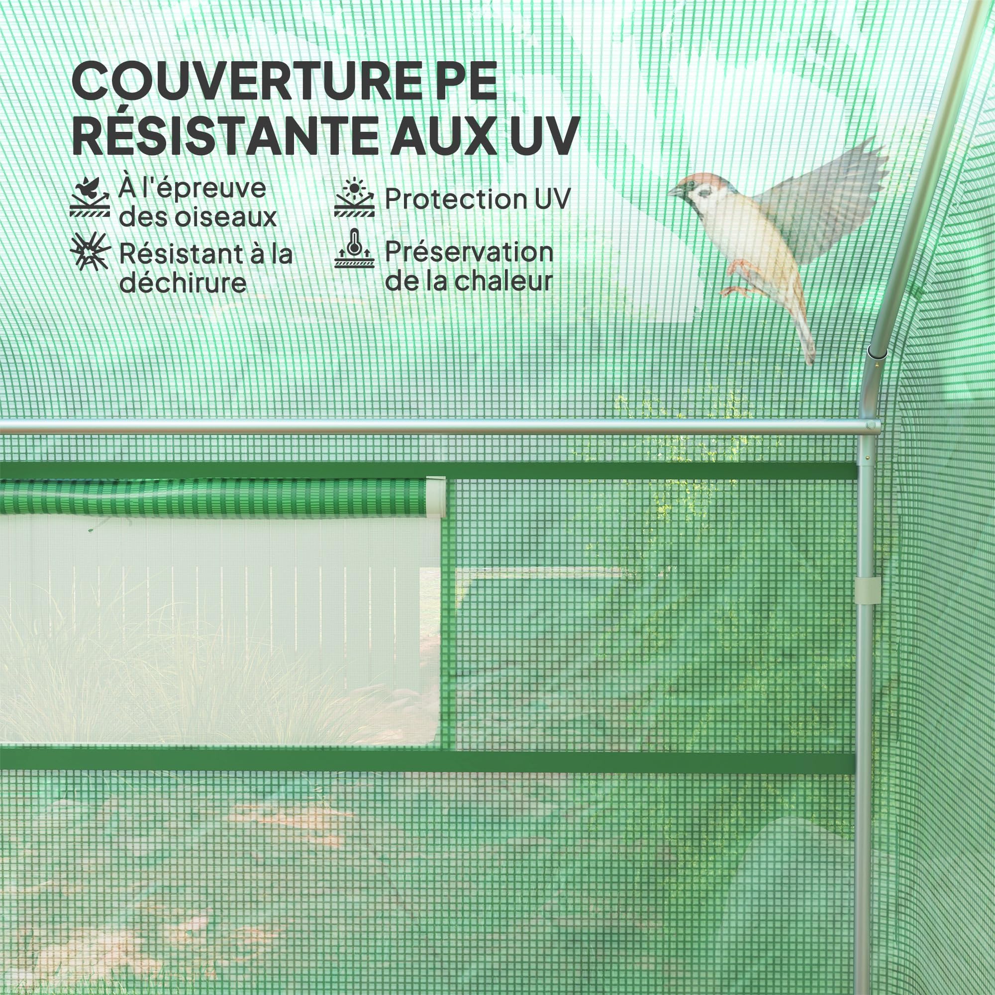 Outsunny Serra da giardino 12 m², serra tunnel da giardino, 4 x 3 x 2 m, con ante arrotolabili e grandi finestre in rete, serra in acciaio zincato e PE ad alta densità 140 g/m² resistente ai raggi UV