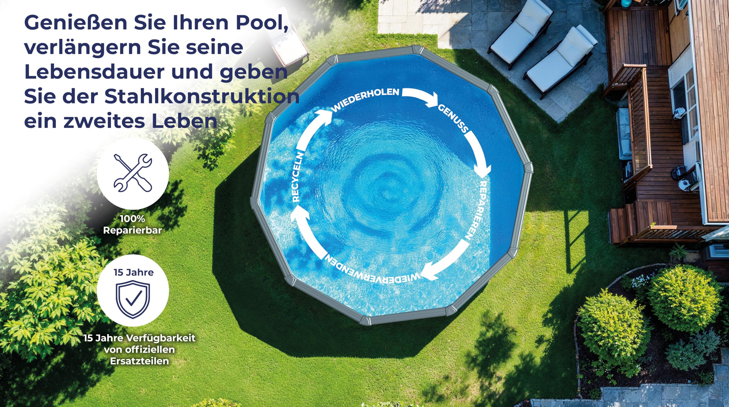 Gre Pool KIT350W Pacific - Aufstellpool aus Stahl, rund, mit Holzoptik. Abnehmbare Gartenpool. 350 x 120 cm