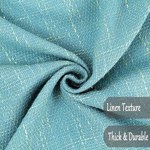 Miniatura 4 de Mantel redondo de lino de algodón de color sólido para cocina, comedor, mesa pequeña (2 asientos), azul, redondo, 48 pulgadas