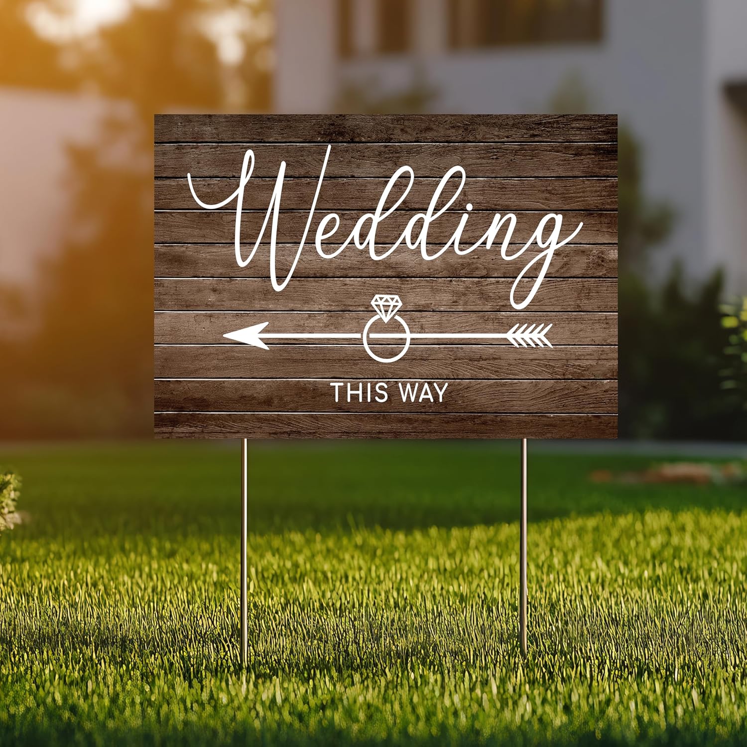Wedding This Way | Directional Arrow Yard | Lawn Sign Double Sided Wooden | MADE IN USA | Modern & Simple Design | Boho | Rustic | Farmhouse | 5 Pack | (LS 26)