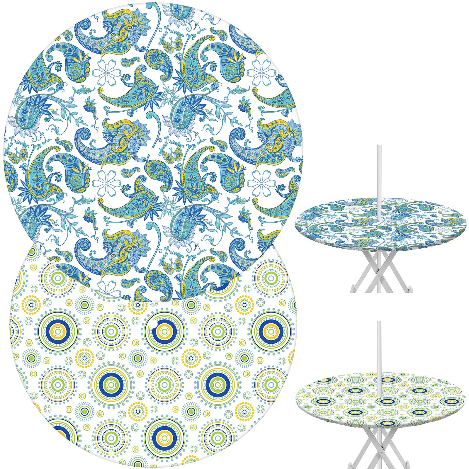 DoubleFill 2 Pcs Round Outdoor Tablecloth with Umbrella Hole - Anti-Wrinkle Poly