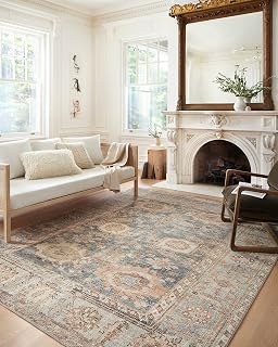 Loloi Margot MAT-03 Ocean/Spice 3'6" x 5'6" CloudPile Accent Rug - Plush No-Shed Easy Clean Vintage Pattern for Living Room Bedroom