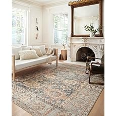 Loloi Margot Collection MAT-03 Ocean/Spice 2'-0" x 5'-0" Accent Rug, No-Shed Easy Clean Large Patterned Area Rug for Living Room, Bedroom, Dining Area