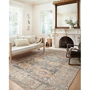 Loloi Margot Collection MAT-03 Ocean/Spice 2'-0" x 5'-0" Accent Rug, No-Shed Easy Clean Large Patterned Area Rug for Living Room, Bedroom, Dining Area