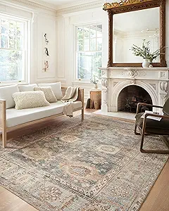 Loloi Margot Collection MAT-03 Ocean/Spice 8'-6" x 11'-6" Area Rug, No-Shed Easy Clean Large Patterned Area Rug for Living Room, Bedroom, Dining Area
