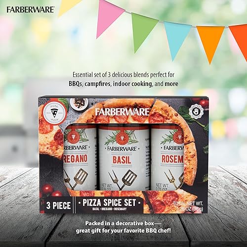 Miniatura 6 de Farberware Juego de mezcla de especias para pizza (albahaca, orégano, romero) en frascos de vidrio con tapas de tamiz extraíbles para rociar