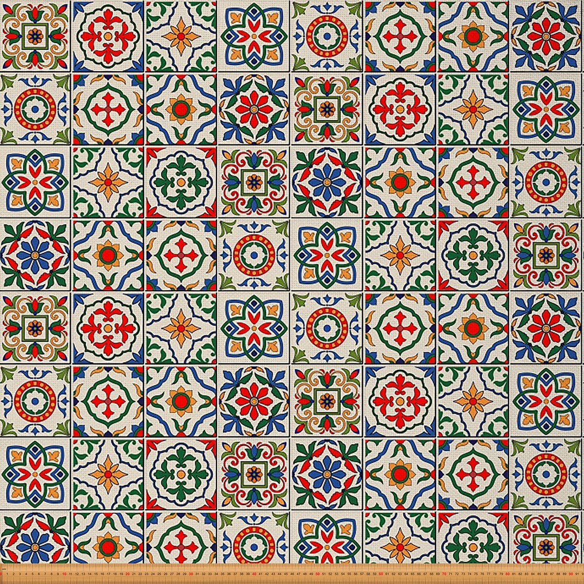 Moroccan Style Fabric by The Yard - Exotic Grid Plaid Floral Upholstery, 1 Yard, Mediterranean Outdoor, Magenta Blue (L92*W150cm)