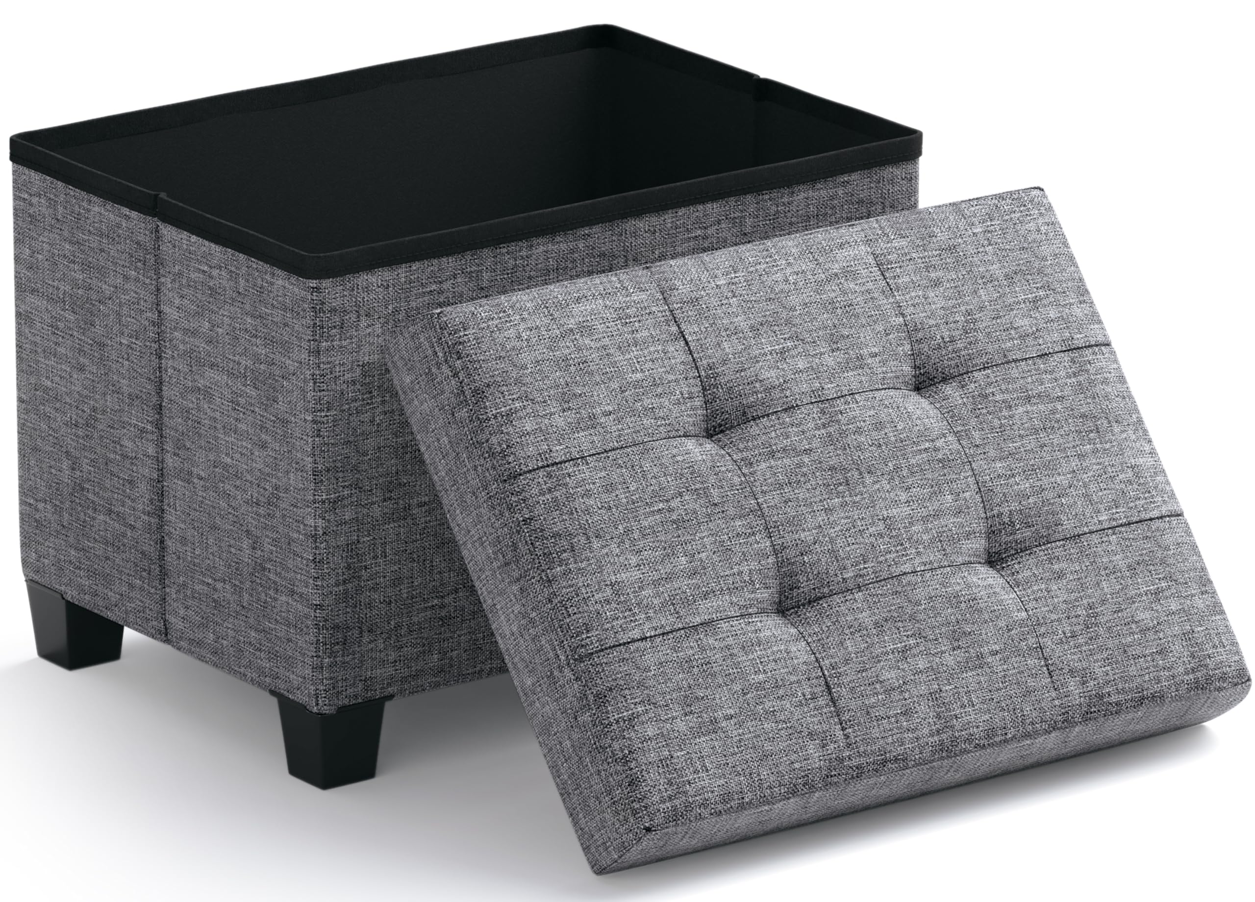 Ornavo Home Small Rectangle Storage Ottoman with Legs, 12x16x12, Gray