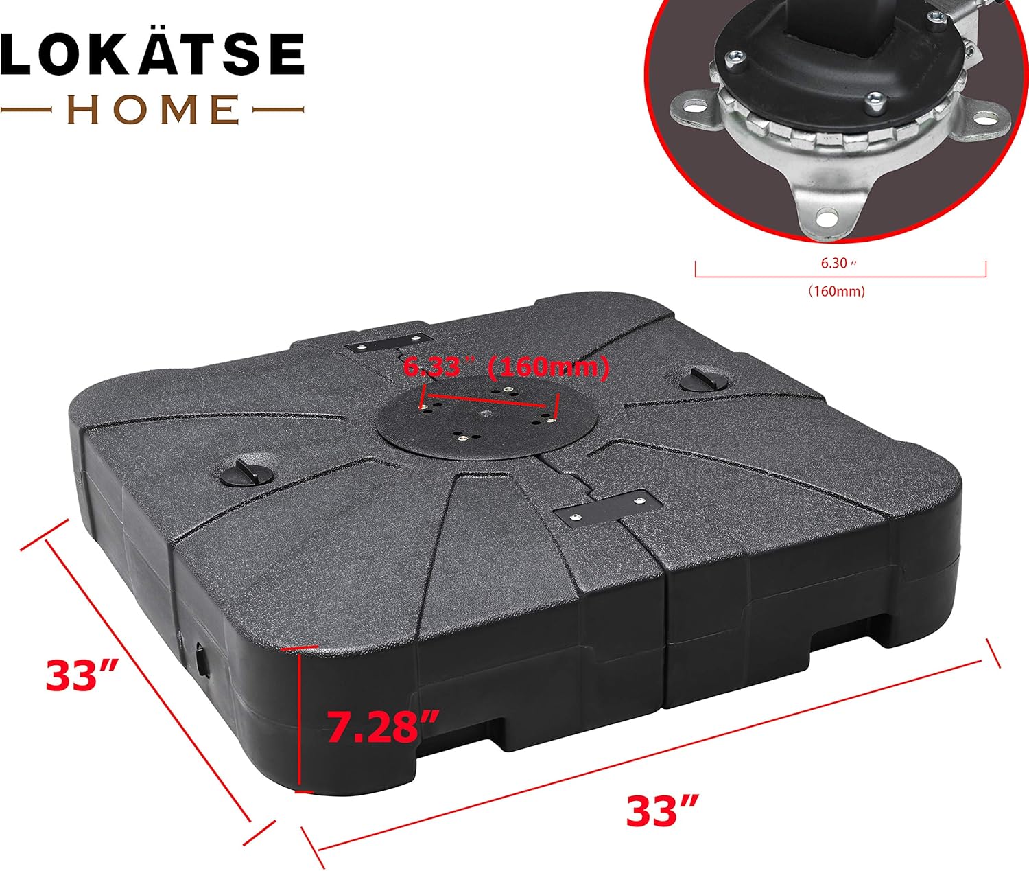 LOKATSE HOME Square Offset Umbrella Base 220 lb Fillable Sand/Water Weighted Stand Outdoor Cantilever Umbrella Stand for Deck Garden and Patio