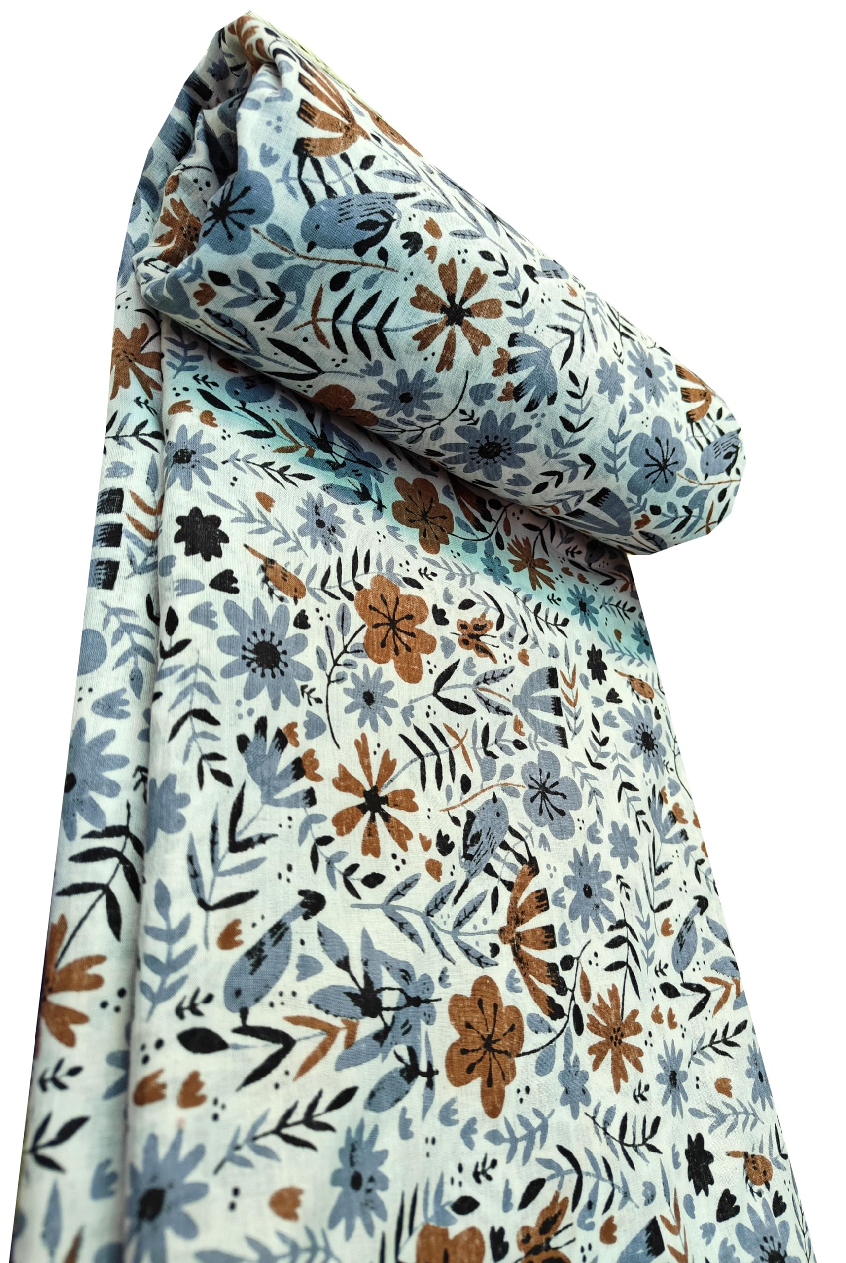 Printed Cotton Cloth Floral Materiel Natural Running Fabric Jaipuri Hand Block Printed Women Unstitched Dress Material Kurtis Natural 43" Inches Width (4 Meter)-image-25
