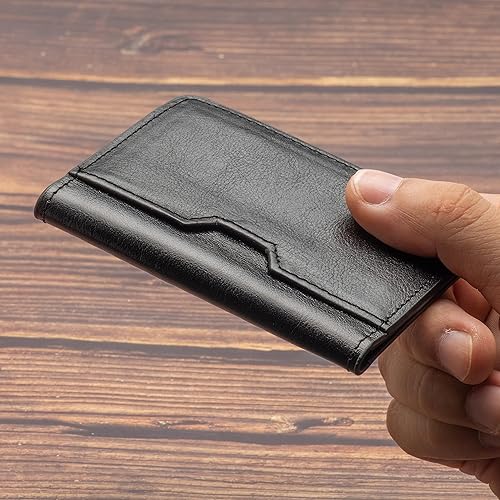 Miniatura 3 de Cartera minimalista de cuero para hombres, tarjetero de crédito, billetera plegable delgada, bolsillo frontal, funda para tarjeta pequeña, billetera