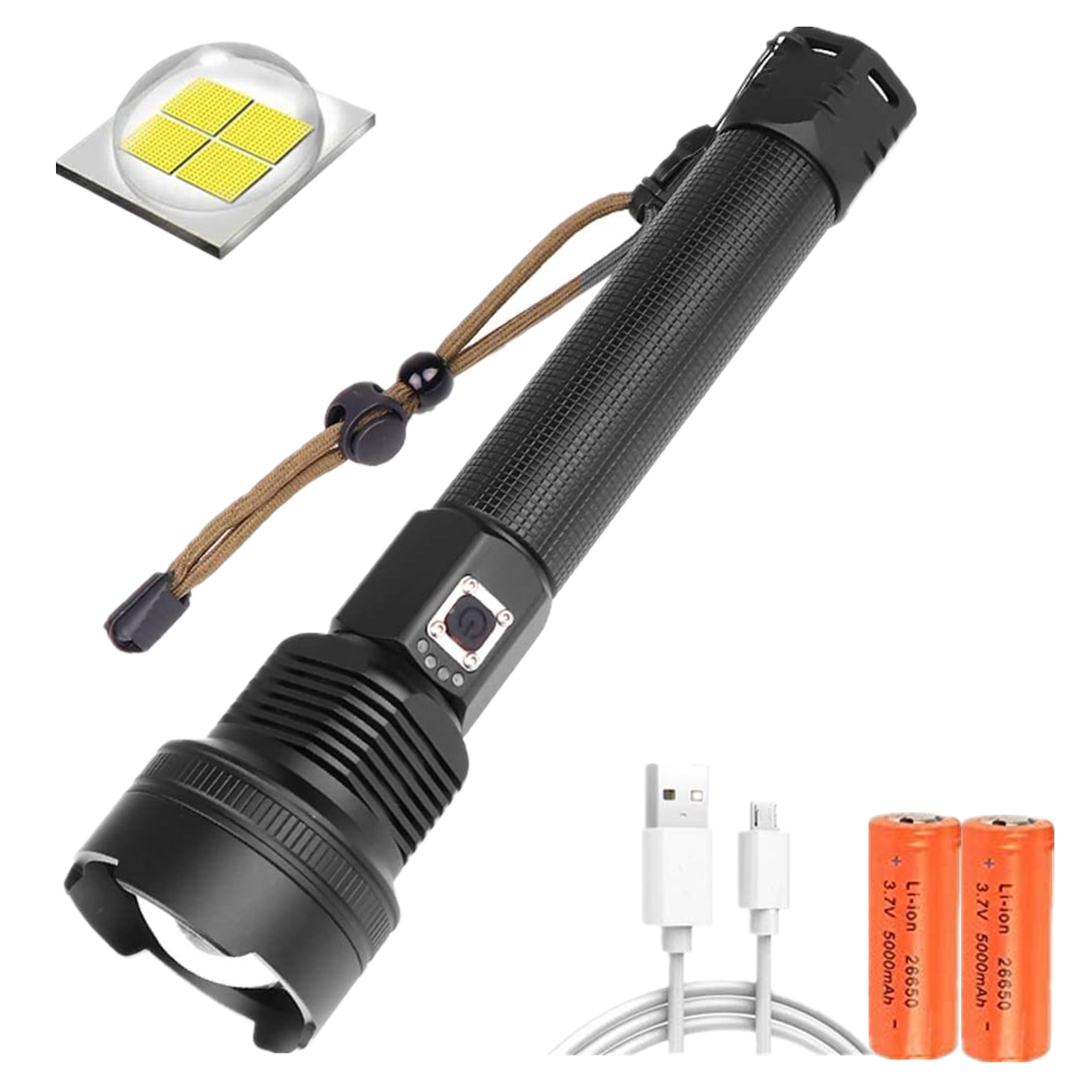 Torcia A LED XHP50 Torcia Militare Tattica Zoom 5 Modalit&agrave; 4 Chip Ricaricabile Per Campeggio, Escursionismo, Bici, Corsa, Accessori