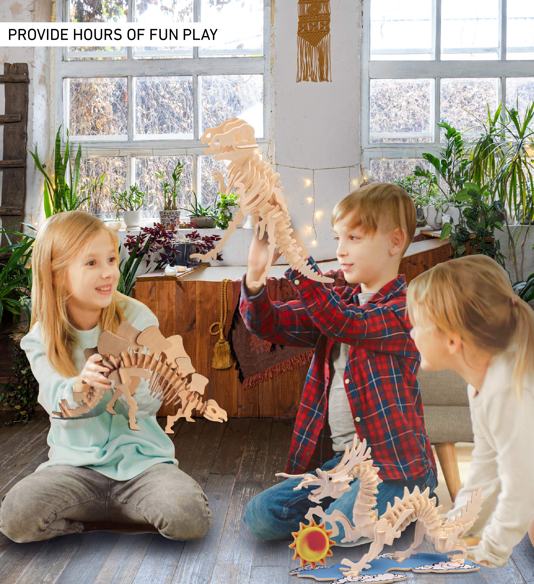 Puzzled 3D Puzzle Stegosaurus Dinosaur Wood Craft Construction Model Kit Fun & Educational DIY Wooden Dino Toy Assemble Model Unfinished Craft Hobby Puzzle 51pc Pack - Image 4