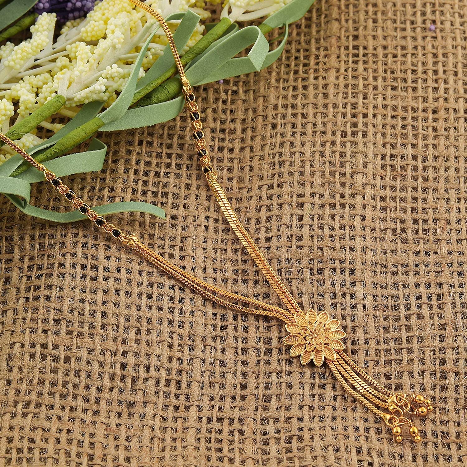 Traditional Plated Beads Mangalsutra with Golden S Hook Chain
