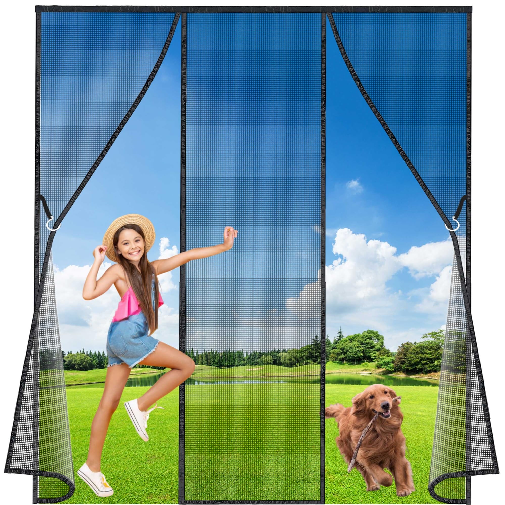 Zanzariera Magnetica Doppia Porta, 365x230 cm Tenda Magnetica Zanzariera Porta, Rete Fine, Nessun Attrezzo Richiesto, Facile da Installare, Adatto a Bambini e Animali Domestici LF2C1 Nero