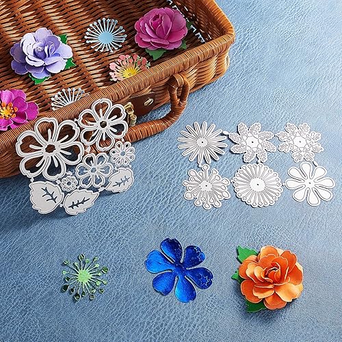 Miniatura 7 de 2 juegos de troqueles de corte de flores y hojas de flores en relieve plantilla 14 estilos 3D troquelado plantilla para manualidades DIY álbum de